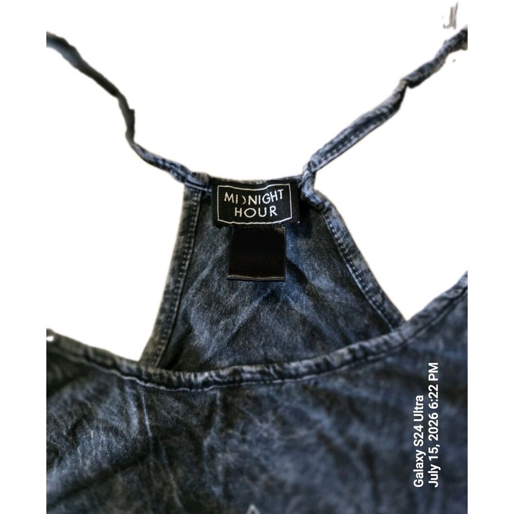 Midnight Hour Women’s Gray Acid Wash Butterfly Floral Graphic Tank Top 2XL Plus - Picture 2 of 3